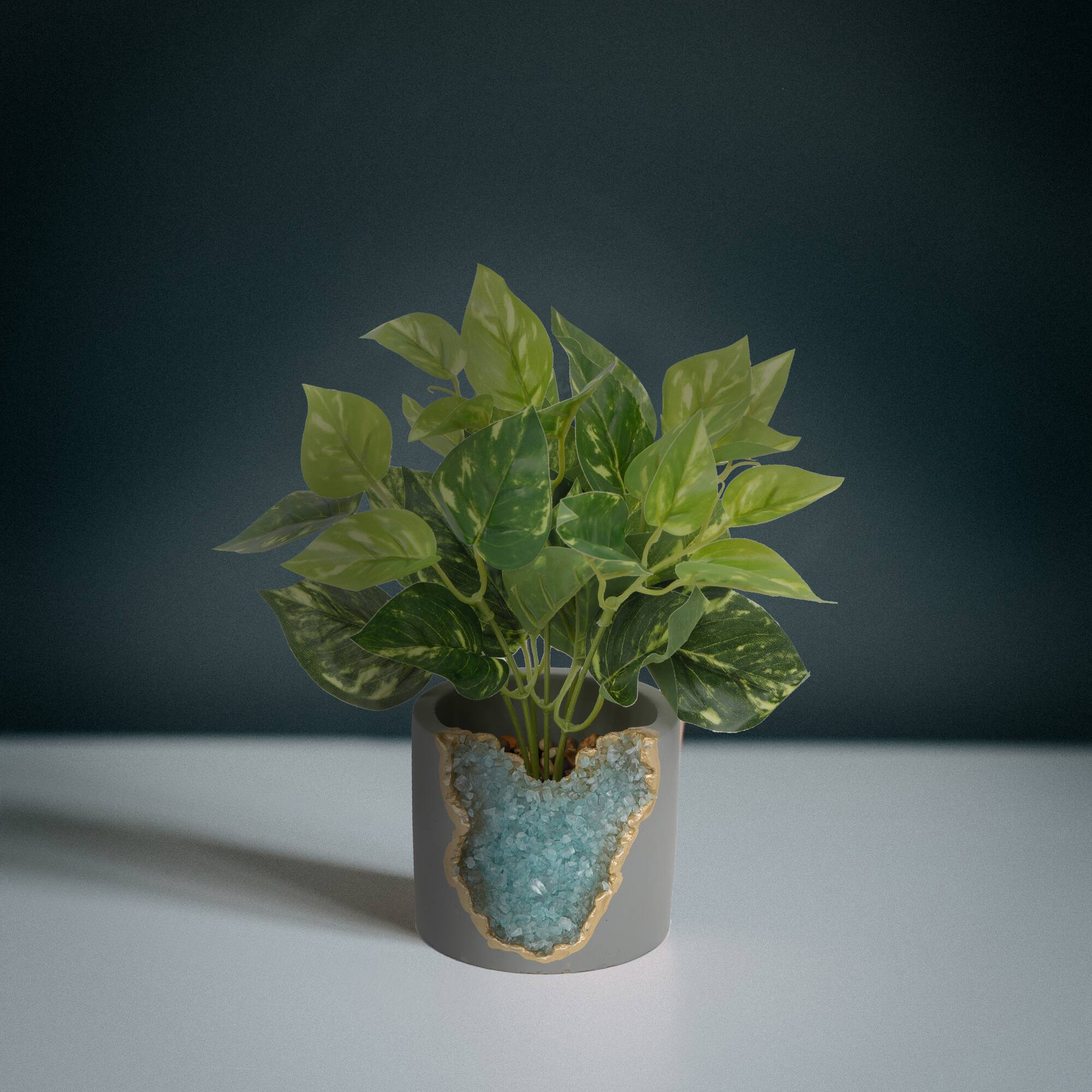 Flora Bunda® 10" Devil's Ivy in Blue Crystal Planter